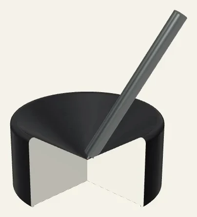 Section through the pivot stand showing the funnel profile and the pressed-in seat.