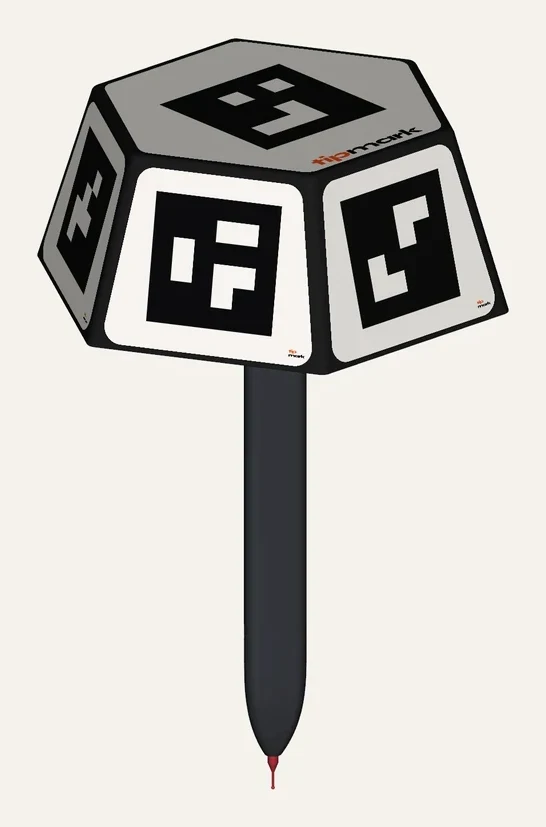 Tipmark PEN-10: a faceted head carrying printed markers on a thin shaft with a pointed stylus.